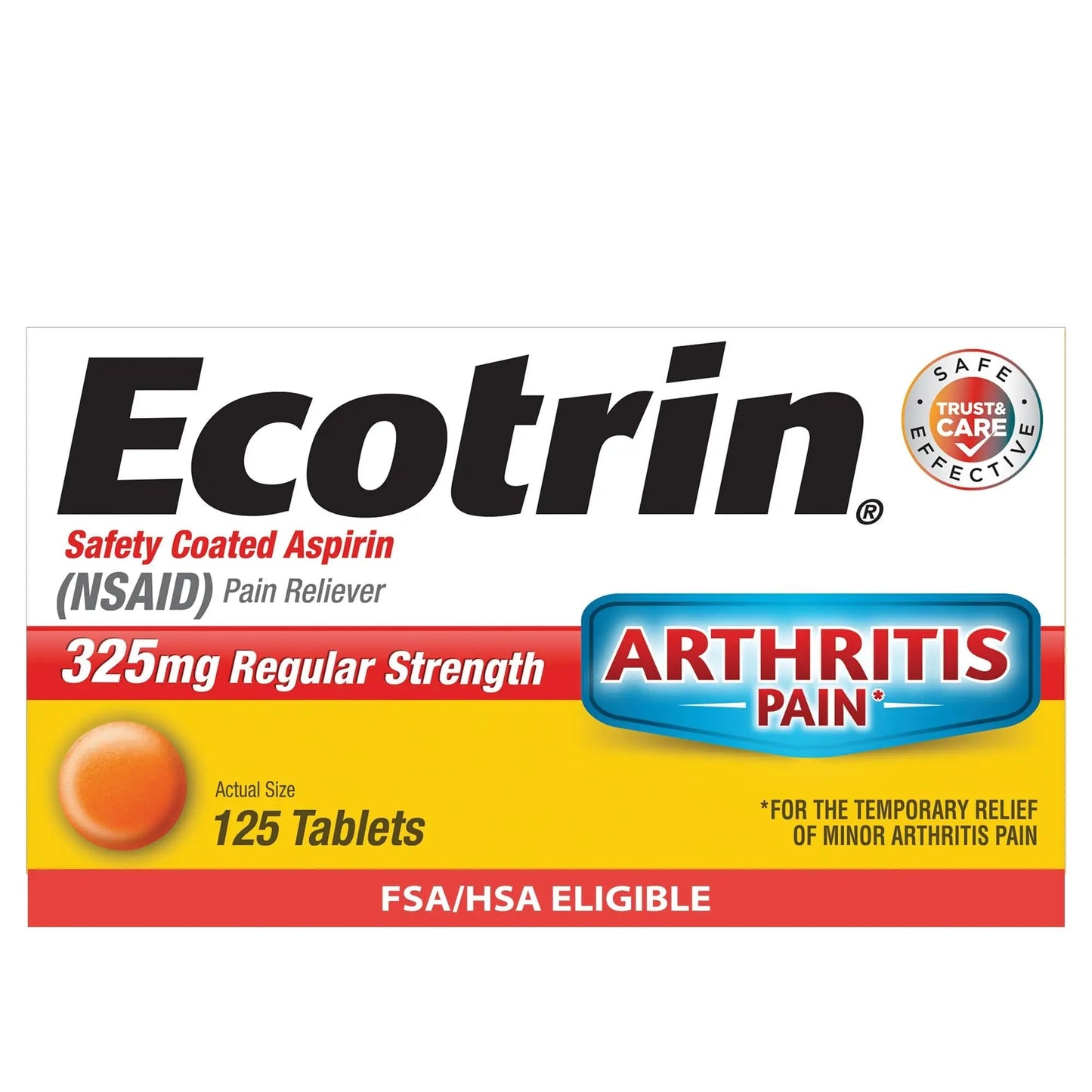 Ecotrin Regular Strength 325mg Aspirin Safetey Coated Tablets, Arthritis, Toothache & Headache Relief Designed to Protect the Stomach, 125 Count EcotrinBuy Supplements Australia