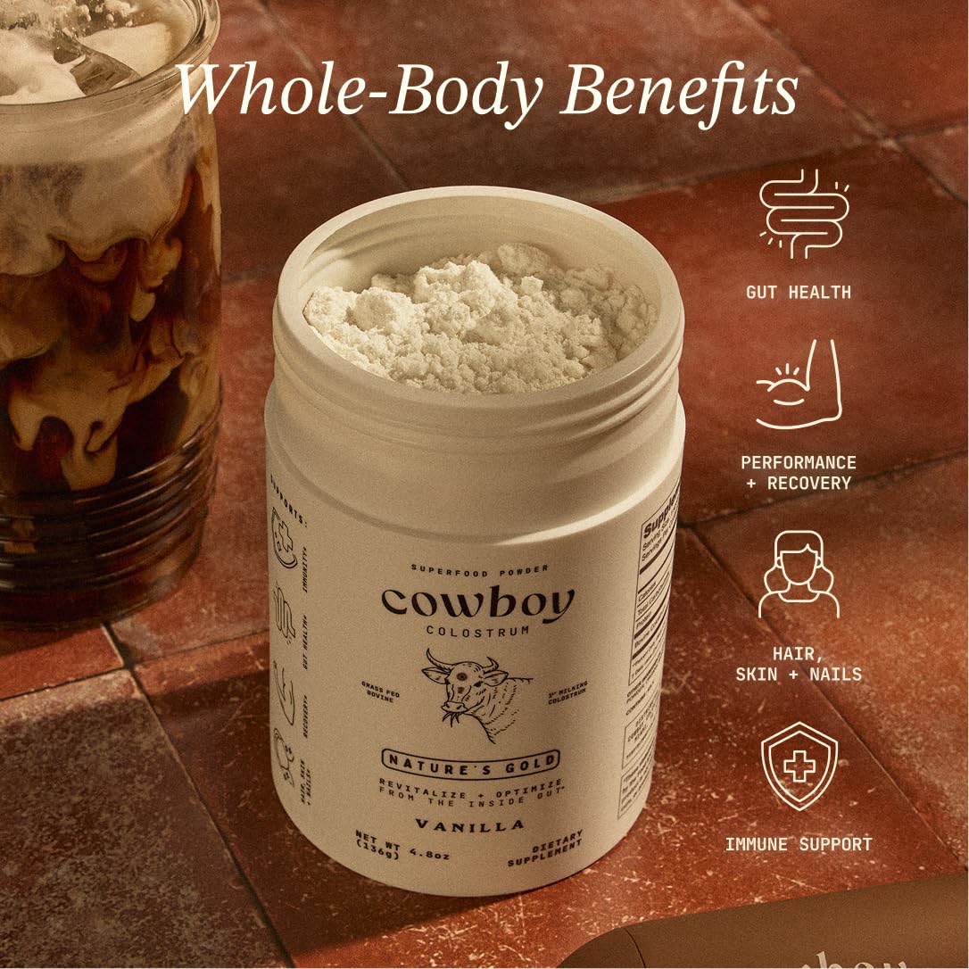 Cowboy - The Exclusive 1st Milking, Whole, Grass Fed Colostrum Supplement for Full Body Health - Bovine Colostrum Powder Packed w/Bioactive Nutrients - Sugar Free (Vanilla, 40 Servings) COWBOY COLOSTRUMBuy Supplements Australia