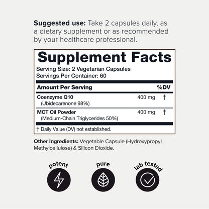 Ultra High Purity CoQ10 400mg - 98% Purified Third-Party Tested CoQ10 Supplement ToniiqBuy Supplements Australia