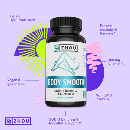Zhou Body Smooth - Cellulite Pills for Women, Dimpless Anti Cellulite Supplement for Firm Smooth Skin with Hyaluronic Acid & Vitamin C, Skincare for Thigh, Legs, Butt, Supports Hydration - 30 Capsules ZHOUBuy Supplements Australia