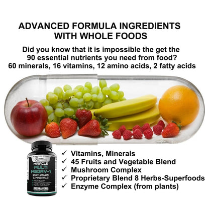 MEGAV-1 Multi-Vitamin, Superfood & Minerals - Daily Multivitamin with Probiotics, Digestive Enzyme, Mushroom Complex for Heart Health, Immune Support, Energy & Stamina - 90 Tablets Hybrid NutraceuticalsBuy Supplements Australia