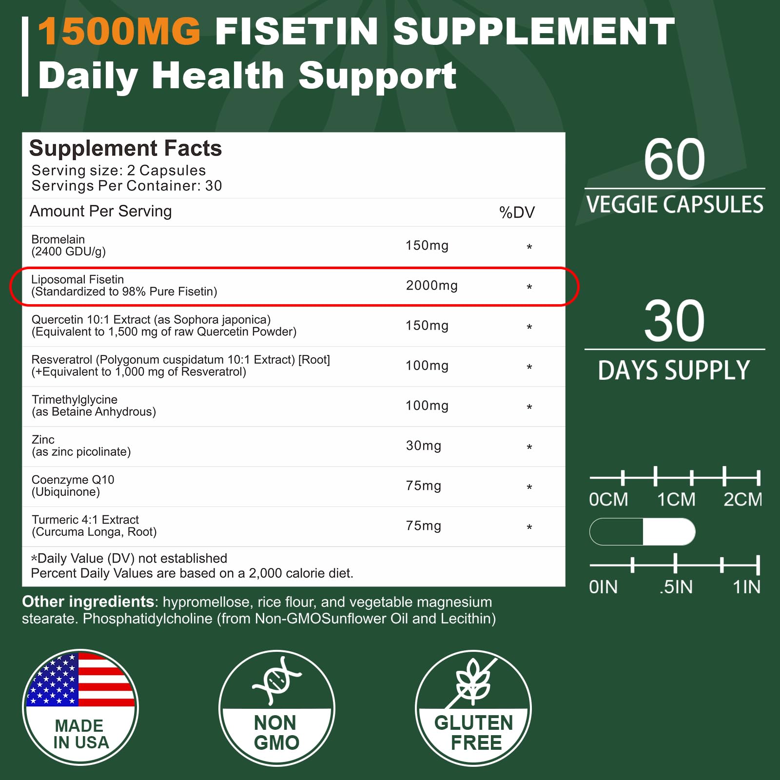 Liposomal Fisetin Supplement, 2000MG, 98% Pure Fisetin Polyphenols Antioxidants, with Quercetin, TMG and Resveratrol, for Healthy Aging, Cognitive Support, 120 Capsules NICMINBuy Supplements Australia