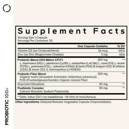 Codeage Probiotic+ 100 Billion CFU Supplement - 12-Strain Probiotic Blend, Organic Prebiotic Fiber, Postbiotics, Vitamin D3, Zinc Bisglycinate, Quercetin - for Men & Women - Non-GMO- 30 Capsules CodeageBuy Supplements Australia