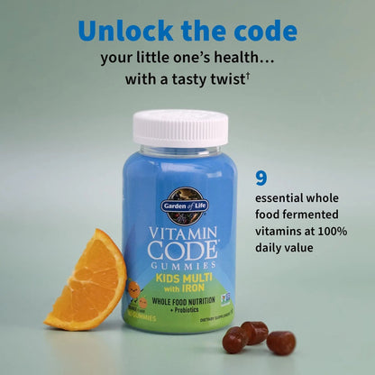 Kids Multivitamin Gummy with Iron + Probiotics for Immune Health & Digestion: Vitamins D, C, E, B, Zinc for Energy & Development, Vitamin Code Garden of LifeBuy Supplements Australia