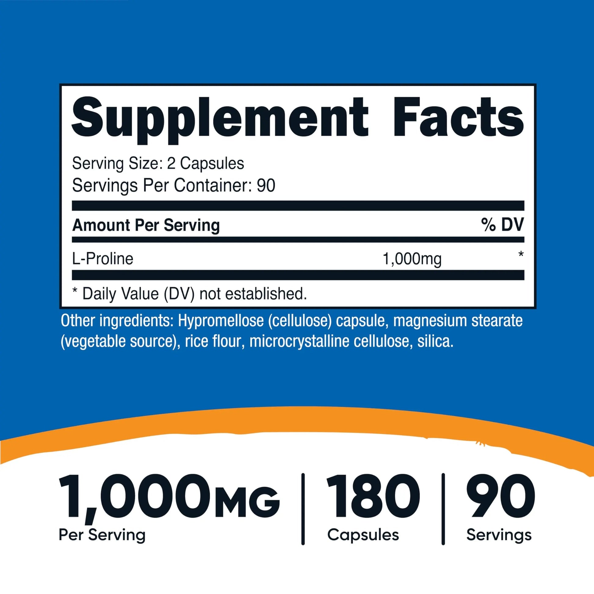 Nutricost L-Proline 1000mg, 180 Capsules (90 Servings) - 500mg Per Cap, Non-GMO, Gluten Free NutricostBuy Supplements Australia