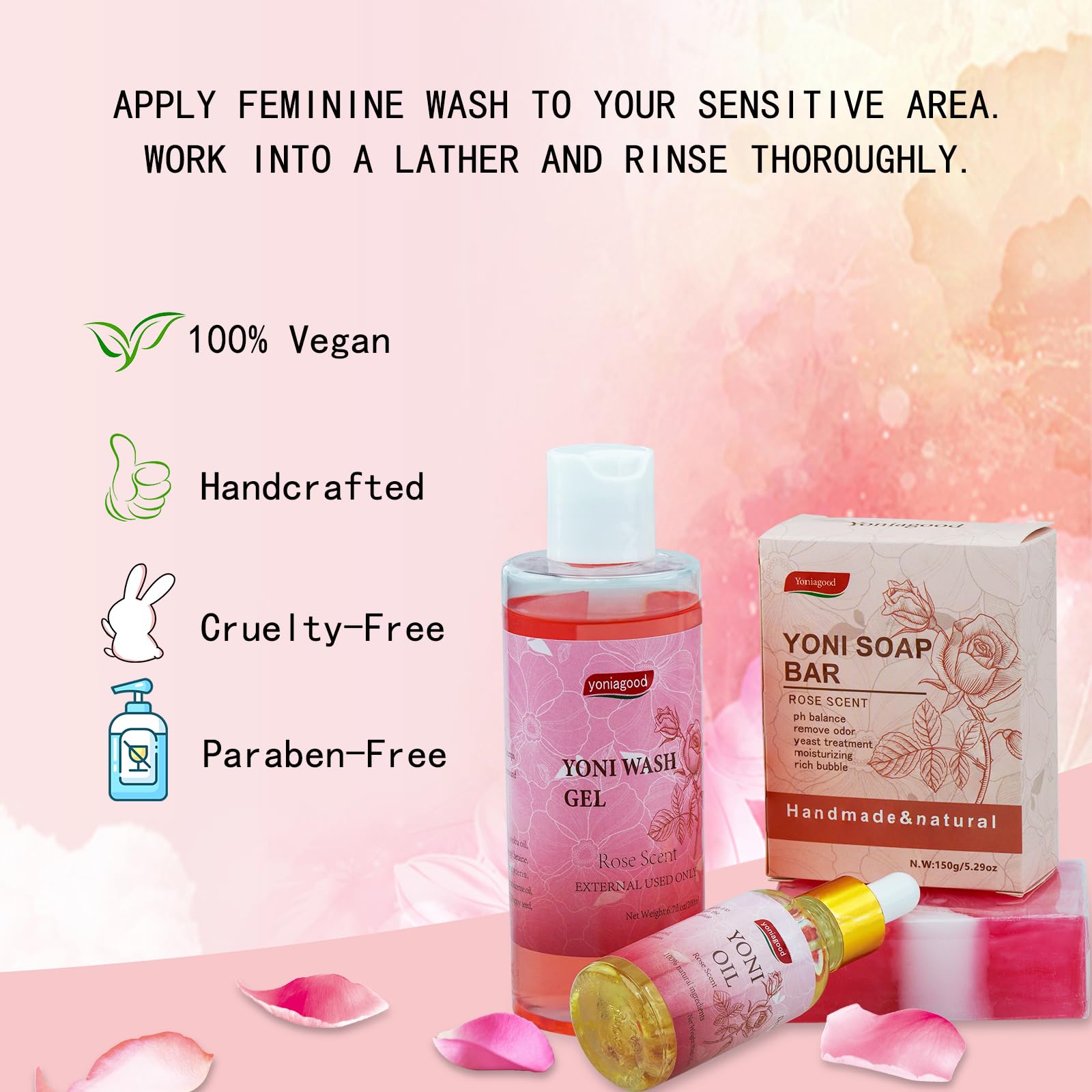 4 pack Yoni Wash Yoni Essential Oil Soap for Women Set, 2 * 30ml Feminine Oil, 6.7 fl.oz Feminine Wash yoniagoodBuy Supplements Australia