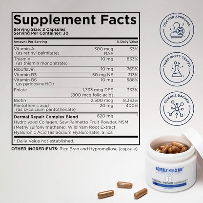 Beverly Hills MD Dermal Repair Anti-Aging Supplement - Hyaluronic Acid, Collagen, Vitamins for Smooth, Plump Skin (3) Beverly Hills MDBuy Supplements Australia