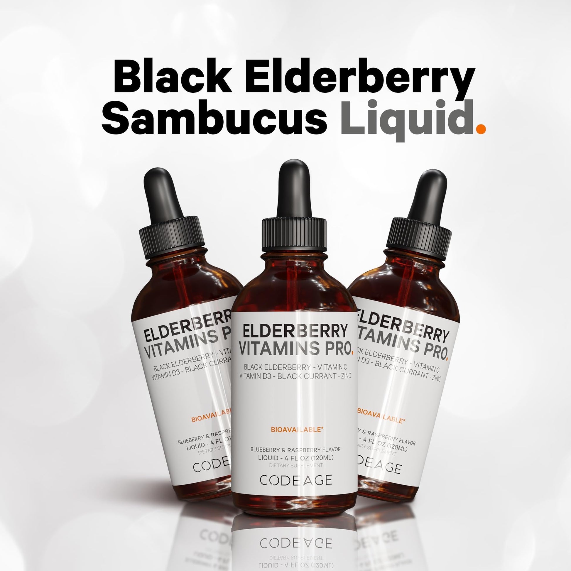 Codeage Elderberry Vitamins Pro - Organic Black Elderberry Liquid Drops - Vitamin C, D3, Zinc, Black Currant - 2-Month Supply - Black Sambucus Liquid - Supplement for Adults & Kids - 4 fl oz CodeageBuy Supplements Australia