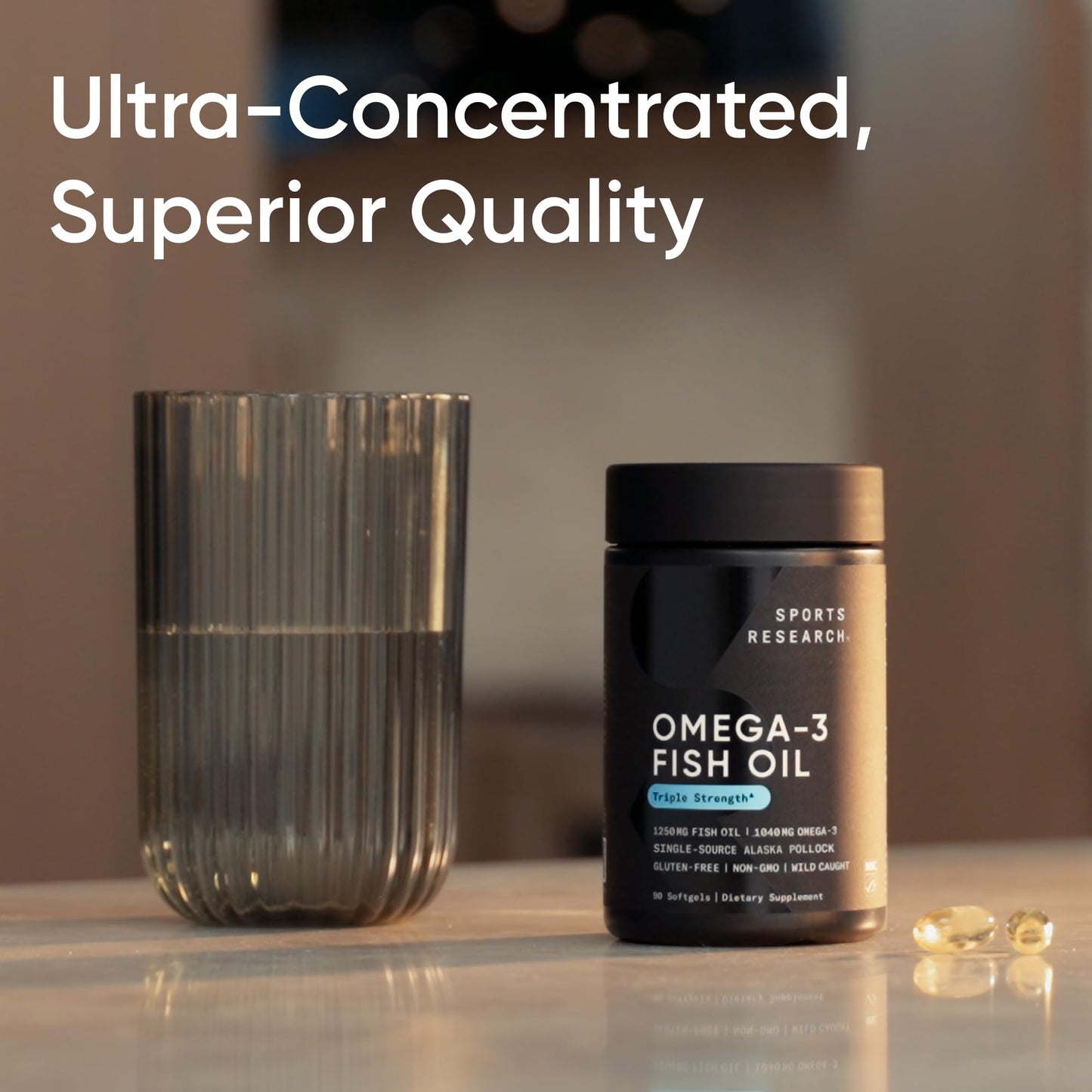 Sports Research® Omega-3 Fish Oil 1250 - Triple Strength Fish Oil Supplement from Wild Alaska Pollock - MSC Certified Sustainable