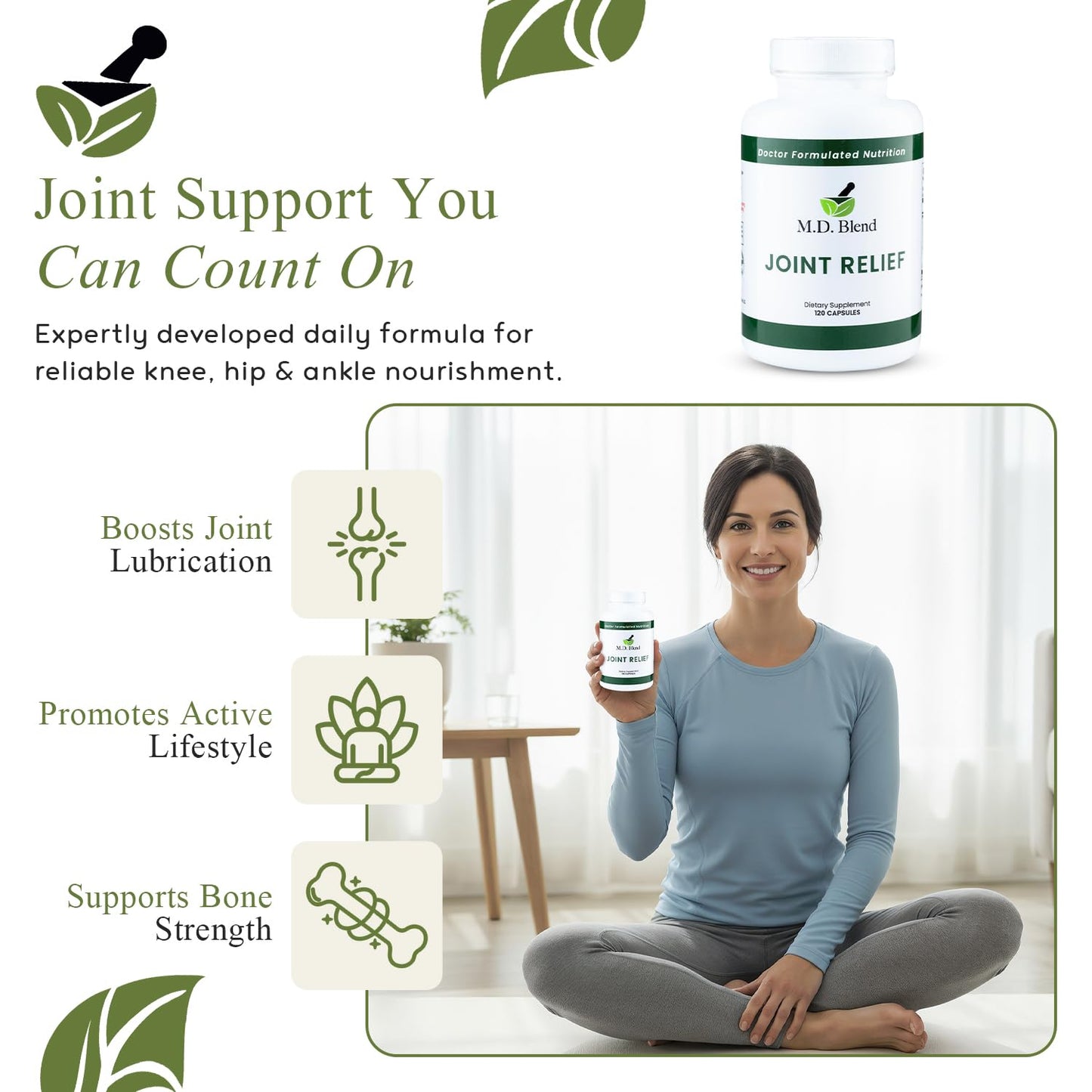 M.D. Joint - Experts Formulated Supplement - Joint Supplements for Women & Men, Knees, HIPS, Ankles, Collagen, Hydrolyzed, Glucosamine Chondroitin MSM, BioPerine, Turmeric - 120 Capsules (Pack of 1) M.D. BlendBuy Supplements Australia