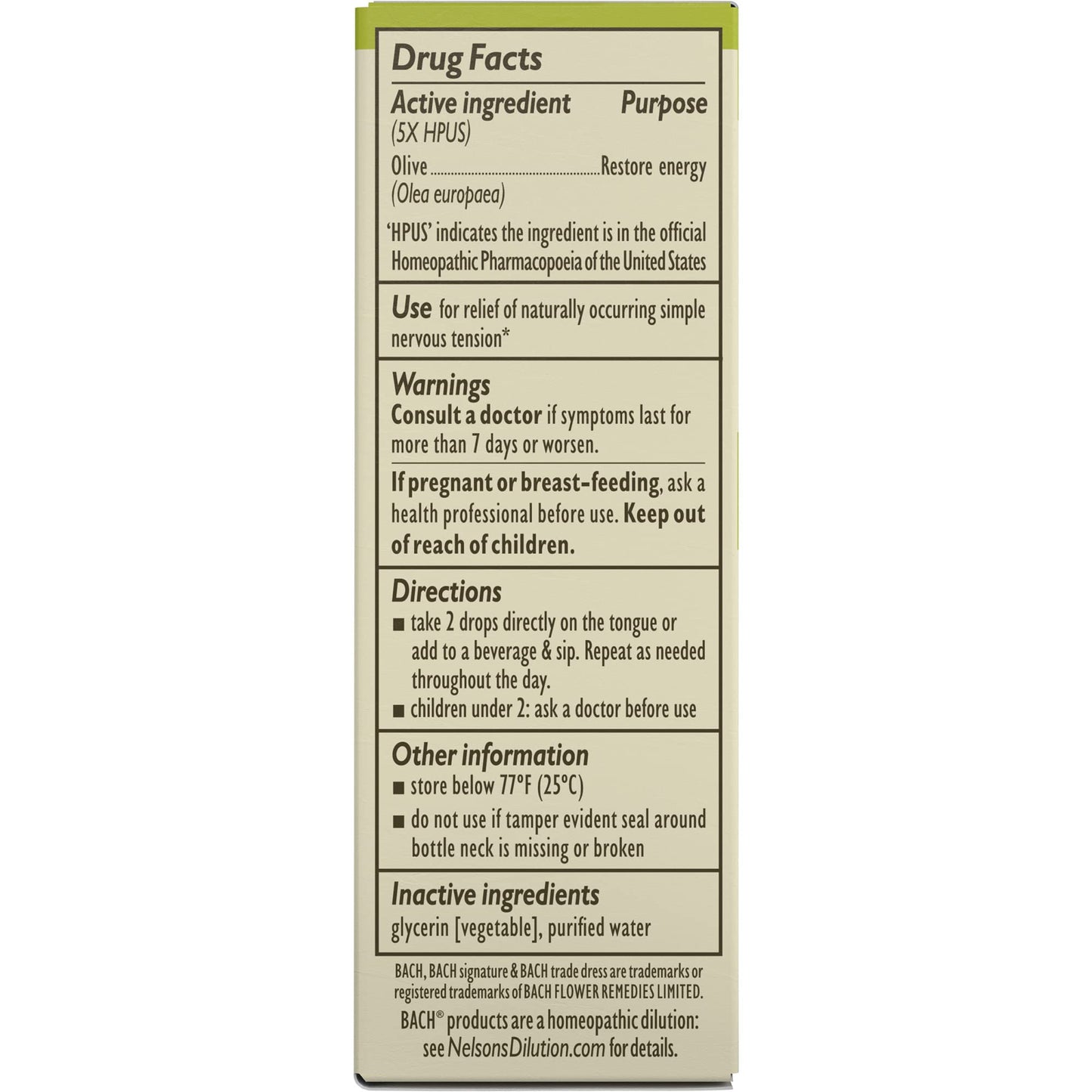Bach Original Flower Remedies, Olive for Energy (Non-Alcohol Formula), Natural Homeopathic Flower BachBuy Supplements Australia