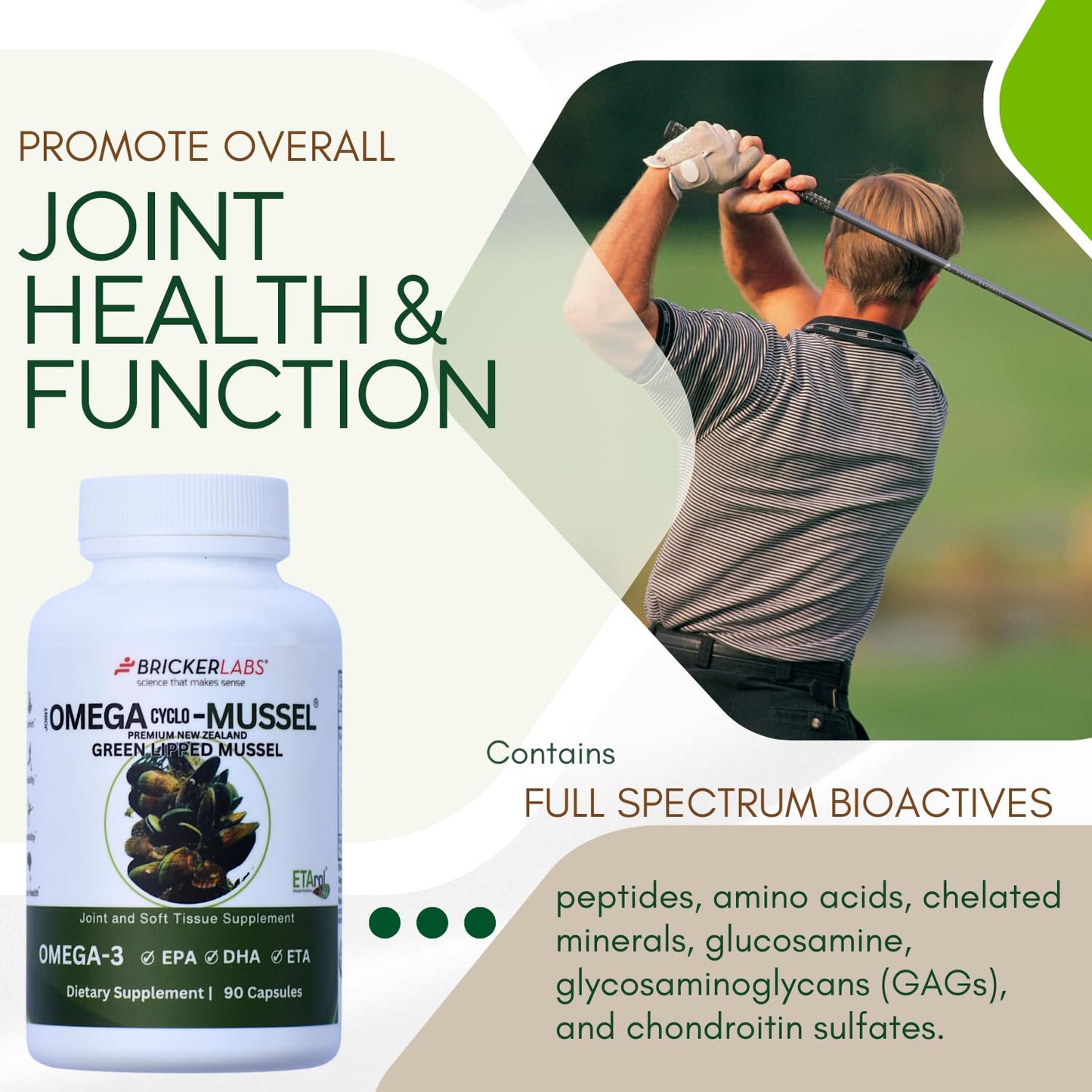 Bricker Labs Omega Cyclo - Mussel Joint Health Supplement, Premium New Zealand Green Lipped Mussel, Full Spectrum Omega Joint Supplements for Joint Health and Comfort, 90 Capsules Bricker LabsBuy Supplements Australia