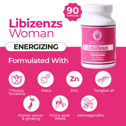 ZENZSUAL Libizenzs – Plant-Based Energy Support Supplement for Women – Caffeine-Free with Maca Root, Ashwagandha & Ginseng – Supports Daily Stamina, Focus & Well-Being – 90 Vegan Capsules ZENZSUALBuy Supplements Australia