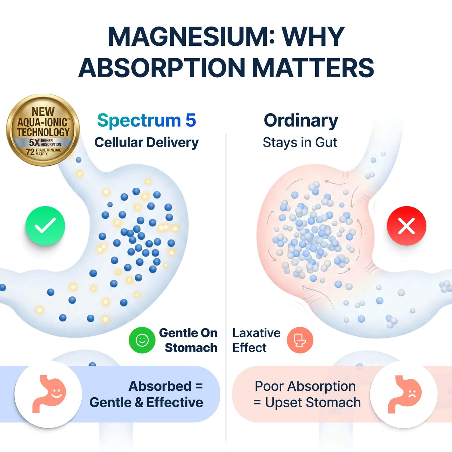 Spectrum 5 Magnesium Complex for Women & Men | Patented Aqua-Ionic® 5X Absorption Technology | 500mg Glycinate, Citrate, Malate + 72 Trace Minerals | Deep Sleep, Leg Cramp Relief & Calm | Non-Laxative SonoHealthBuy Supplements Australia
