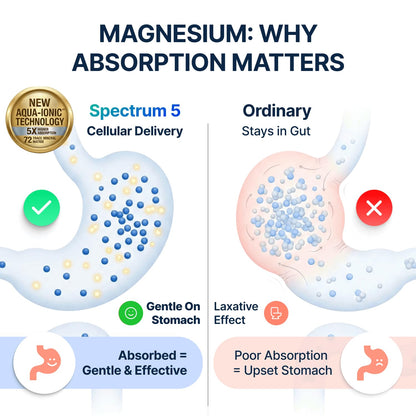 Spectrum 5 Magnesium Complex for Women & Men | Patented Aqua-Ionic® 5X Absorption Technology | 500mg Glycinate, Citrate, Malate + 72 Trace Minerals | Deep Sleep, Leg Cramp Relief & Calm | Non-Laxative SonoHealthBuy Supplements Australia