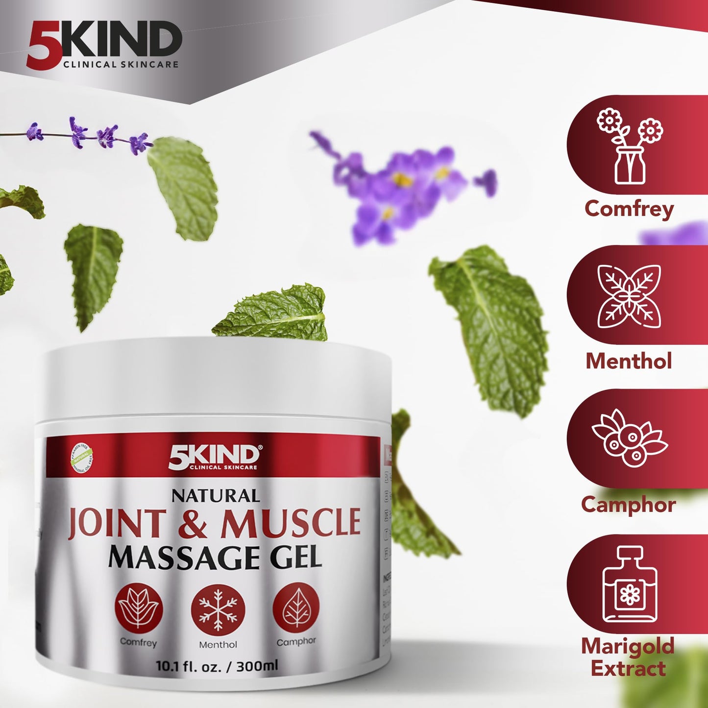 Natural Joint & Musccle Therapy Gel 10.1 Fl Oz- Calendula Cream with Camphor, Comfrey & Menthol - High Strength Revitalising Muscle Rub- Joint Gel for Muscles, Back, Knees, Neck & Shoulders 5Kind 5kind clinical skincareBuy Supplements Australia