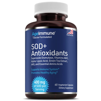 SOD Antioxidants Complex Healthy Aging Supplement - 400mg of Superoxide Dismutase - Alpha Lipoic Acid - L-Arginine -Lysine - AKG - Vitamin A - Vitamin E for Immune Support-60 Capsules AgeImmuneBuy Supplements Australia