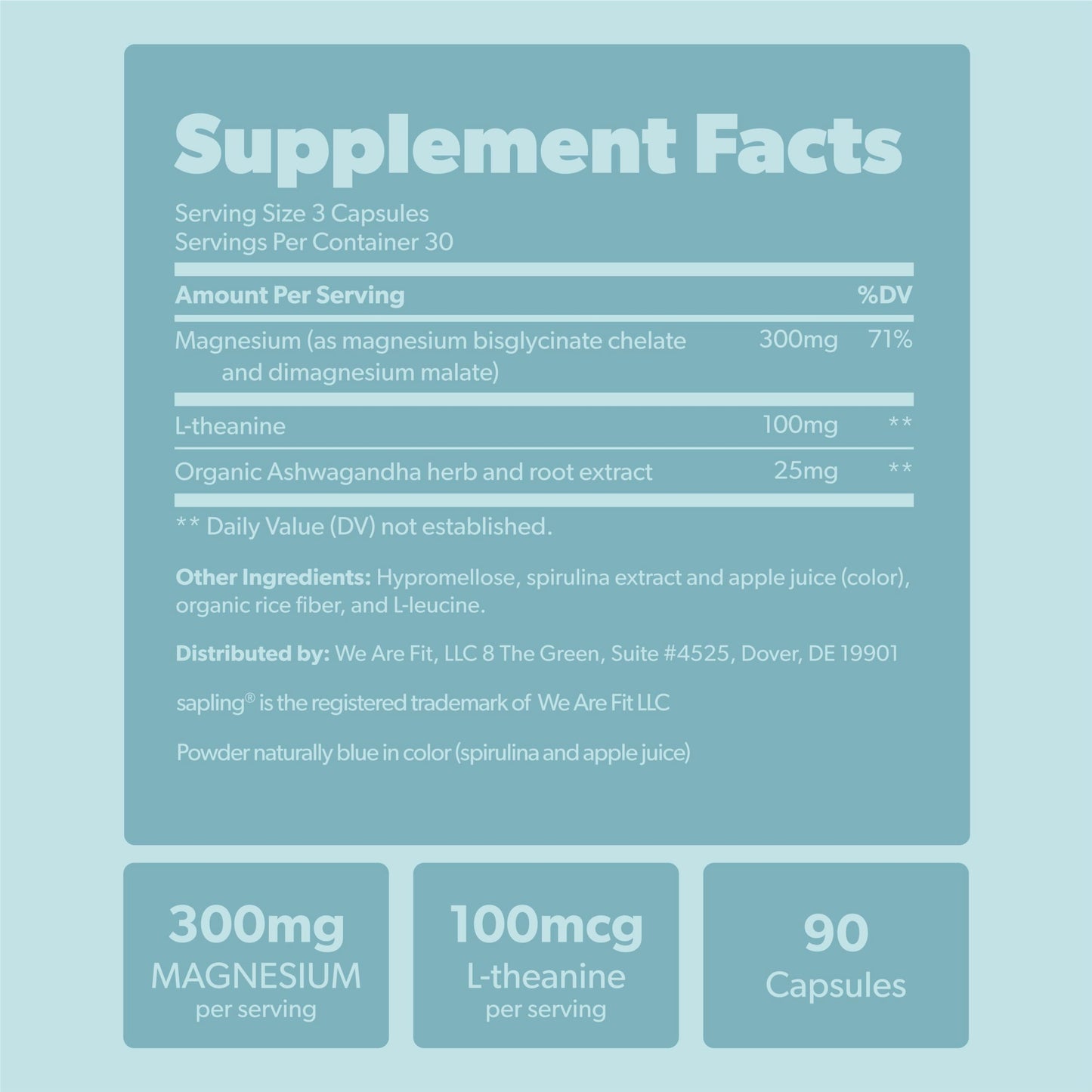 Magnesium Glycinate Complex Supplement - Chelated Magnesium Glycinate with Malate, Organic Ashwagandha, L-theanine & Blue Spirulina - High Absorption, Vegan, Non-GMO, 300mg, 90 Veggie Caps saplingBuy Supplements Australia