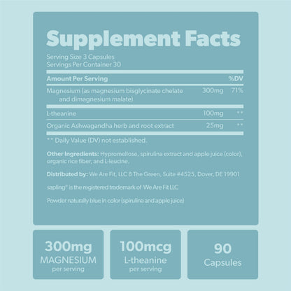 Magnesium Glycinate Complex Supplement - Chelated Magnesium Glycinate with Malate, Organic Ashwagandha, L-theanine & Blue Spirulina - High Absorption, Vegan, Non-GMO, 300mg, 90 Veggie Caps saplingBuy Supplements Australia