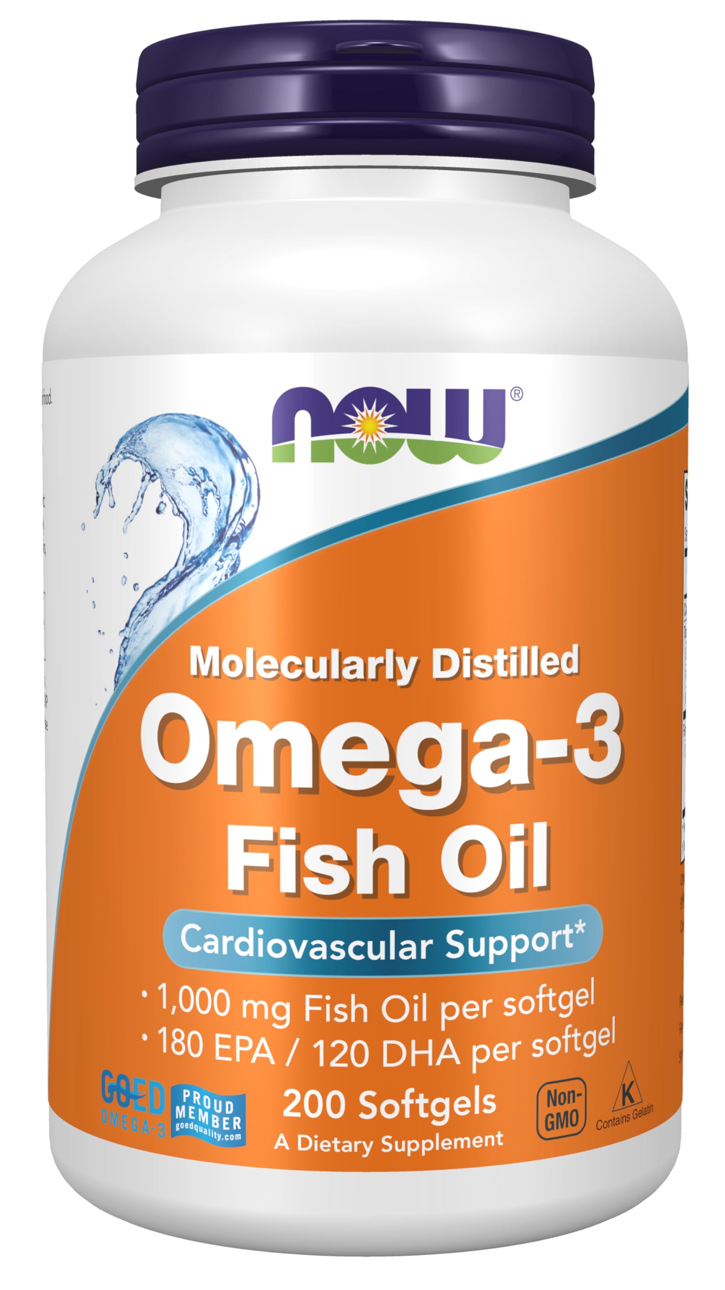 NOW Foods Supplements, Omega-3 180 EPA / 120 DHA, Molecularly Distilled, Cardiovascular Support*, 200 Softgels NOW FoodsBuy Supplements Australia