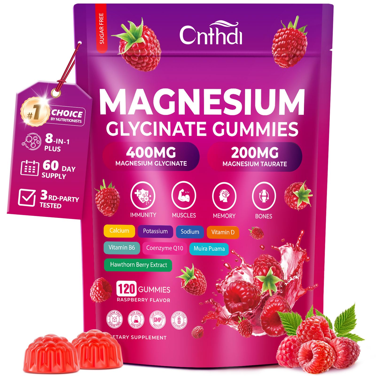 CNFHDI Magnesium Glycinate Gummies 600mg, 120 Counts Chews Sugar Free Magnesium Gummies for Adults & Kids with Calcium, Zinc & CQ10, Potassium Supplements for Zzz, Brain, Muscle & Relax CNFHDIBuy Supplements Australia