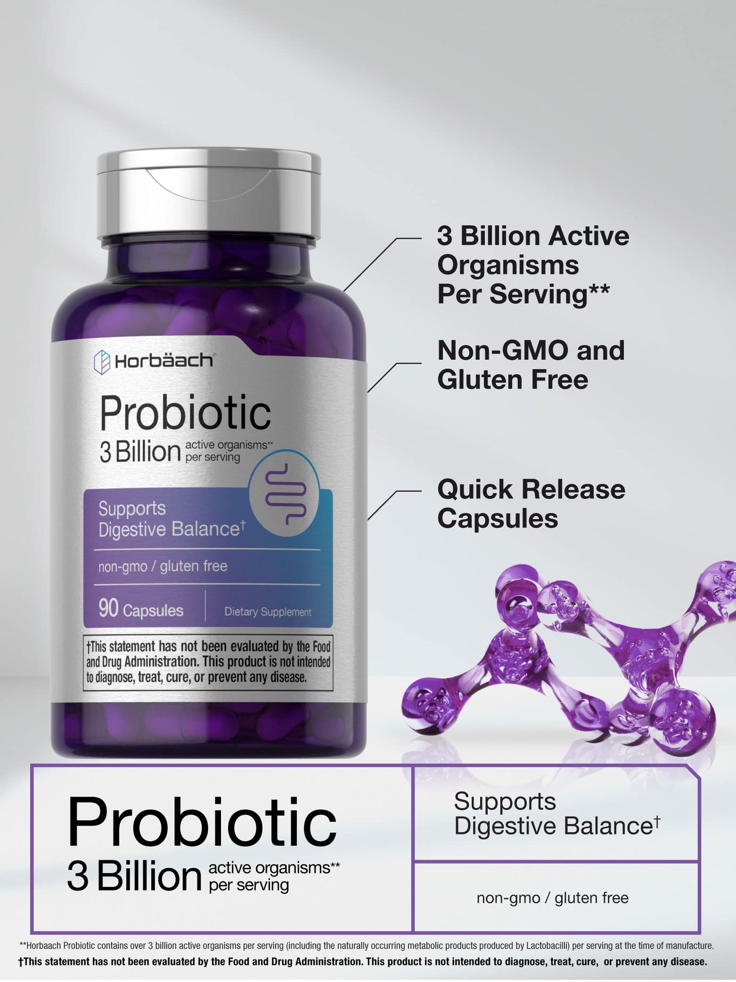 Probiotic for Women & Men's Digestive Health | 3 Billion CFU | 90 Capsules | Non-GMO HorbäachBuy Supplements Australia