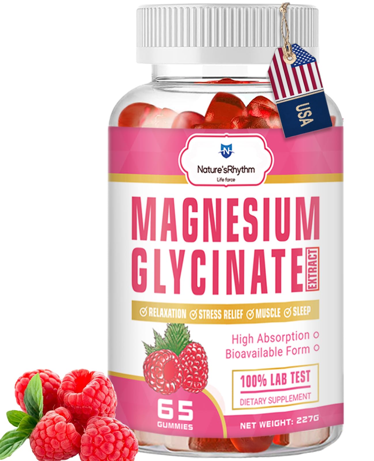 Nature‘s Rhythm Magnesium Gummies 500mg - 65 Ct | Magnesium Glycinate Supplements for Relaxation, Stress Relief, and Sleep for Adults & Kids Tasty and Tangy Raspberry Flavor Nature'sRhythmBuy Supplements Australia