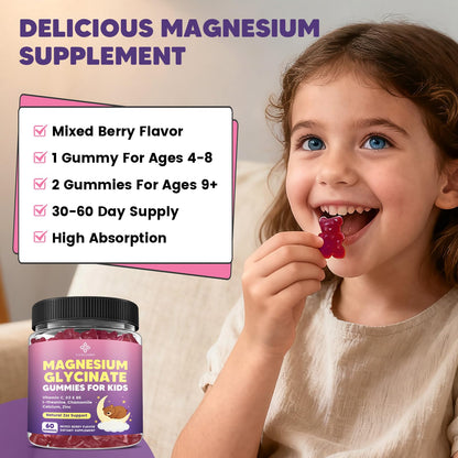 YANLUOBO Kids Magnesium Gummies, Magnesium Glycinate Gummies 400mg/200mg with L-Theanine, Chamomile, Vitamin B6, D3 for Kids, Relaxation & Zzz Support,
