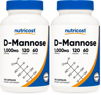 Nutricost D-Mannose 1000mg Per Serving, 120 Capsules - 500mg Per Capsule, Urinary Tract Health, Non-GMO and Gluten Free (Pack of 2) NutricostBuy Supplements Australia
