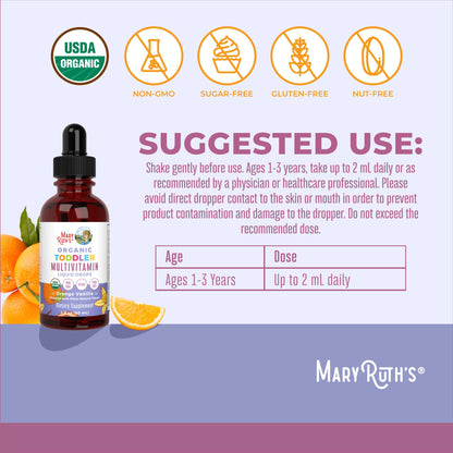 MaryRuth's Toddler Multivitamin | Vitamin A C D E B6 B12 Zinc | Healthy Growth Support | Immunity | Bone Health | Cognitive Function | Organic | Sugar Free | Vegan | Non-GMO | 2 Fl Oz | 30 Day Supply MARYRUTH'SBuy Supplements Australia