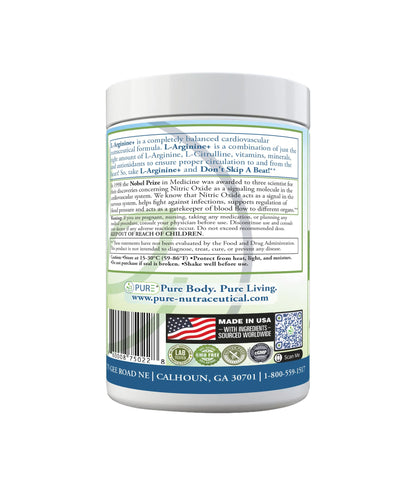 PURE® Cardio+ Nitric Oxide Heart & Circulation Support - 5000mg L-Arginine & 1000mg L-Citrulline - Lemon Lime, 30 Servings Powder, 375 Grams - CoQ10 Beet Root - High Potency Cardiovascular Formula PUREBuy Supplements Australia