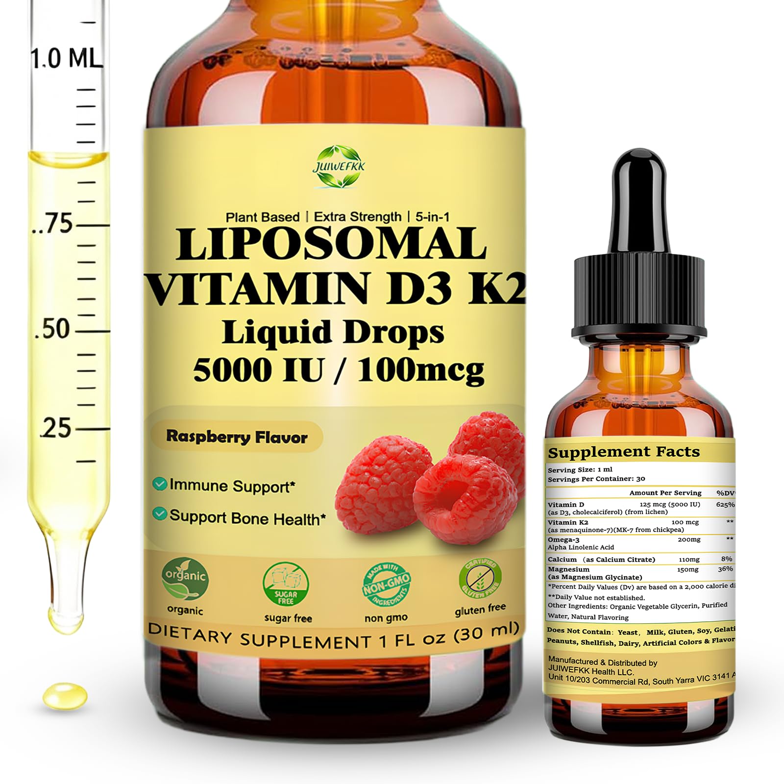 Liquid Vitamin D3 K2 Drops with Calcium Magnesium Omega3, High Potency 5-in-1 D3 K2 Vitamin 5000 IU Supplement for Bone Health, Heart Teeth & Immue, Ultra High Absorption Liposomal D3K2 Plant-Based JUIWEFKKBuy Supplements Australia