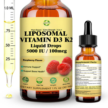 Liquid Vitamin D3 K2 Drops with Calcium Magnesium Omega3, High Potency 5-in-1 D3 K2 Vitamin 5000 IU Supplement for Bone Health, Heart Teeth & Immue, Ultra High Absorption Liposomal D3K2 Plant-Based JUIWEFKKBuy Supplements Australia