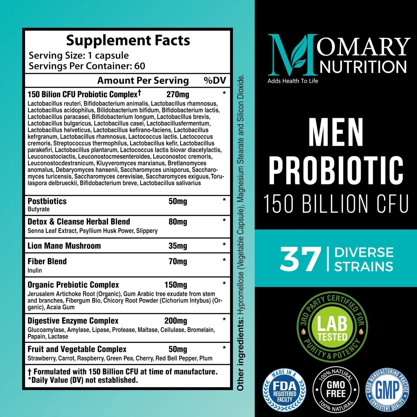 8-in-1 Bio Cultures Complex for Men – 150 Billion CFU Probiotics with 37 Diverse Strains, Organic Prebiotics, Postbiotics & Digestive Enzymes – Supports Digestive Balance & Gut Microbiome - Maple Wellness Supplements