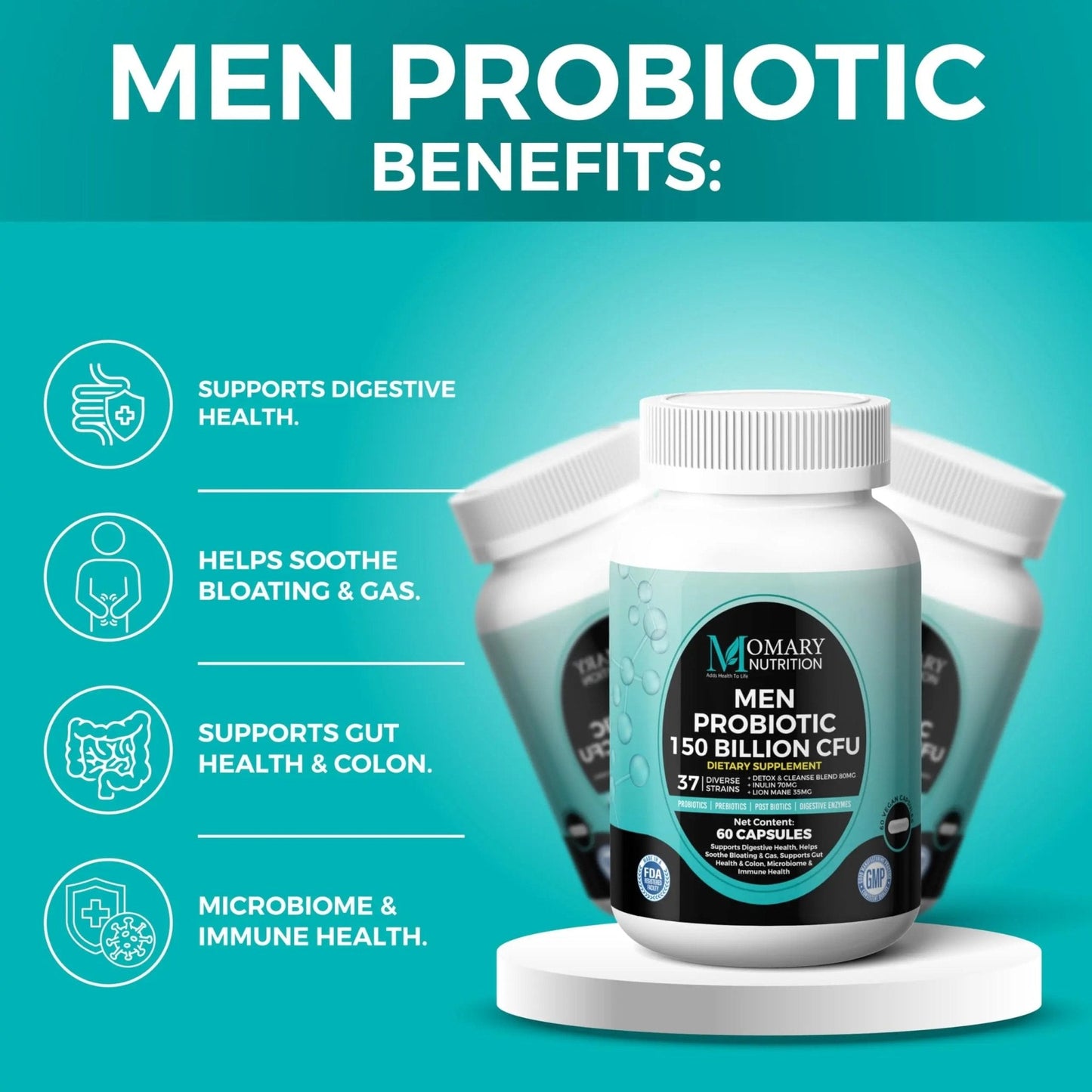 8-in-1 Bio Cultures Complex for Men – 150 Billion CFU Probiotics with 37 Diverse Strains, Organic Prebiotics, Postbiotics & Digestive Enzymes – Supports Digestive Balance & Gut Microbiome - Maple Wellness Supplements