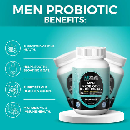 8-in-1 Bio Cultures Complex for Men – 150 Billion CFU Probiotics with 37 Diverse Strains, Organic Prebiotics, Postbiotics & Digestive Enzymes – Supports Digestive Balance & Gut Microbiome - Maple Wellness Supplements