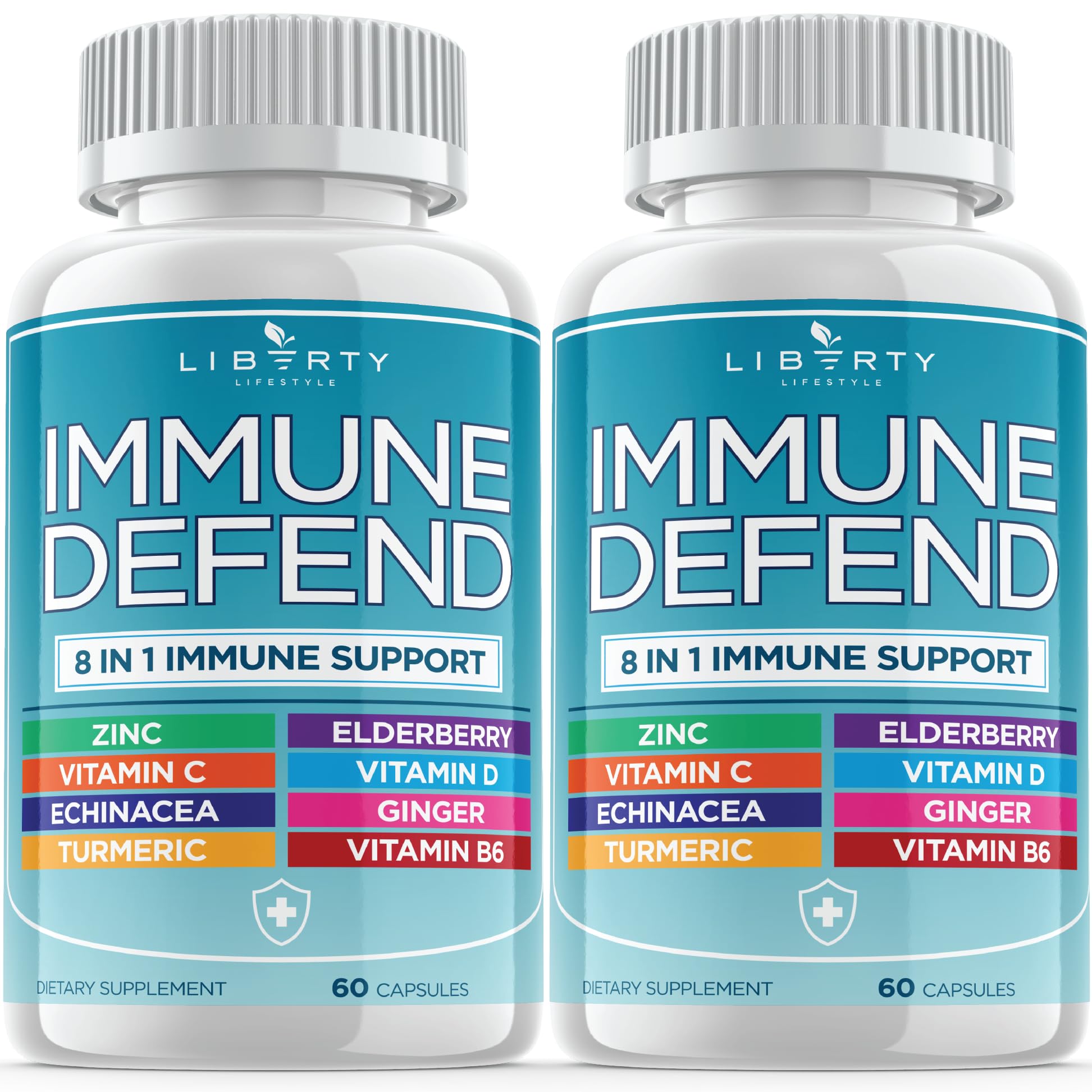 8 in 1 Immune Defense Support, Immunity Vitamins Supplement Booster Zinc 50mg, Vitamin C Elderberry VIT D3 5000 IU, Turmeric Curcumin & Ginger - Maple Wellness Supplements