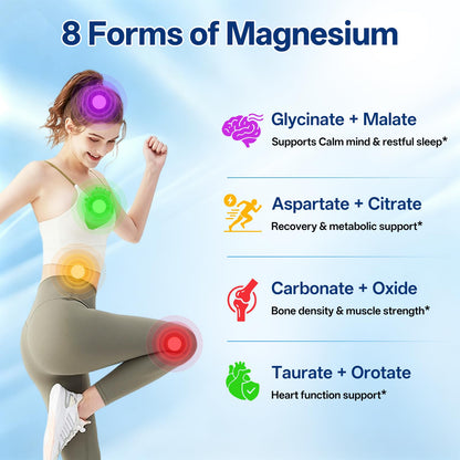 8 in 1 Magnesium Complex Capsules 1000mg for Women and Men - Highly Absorbable Magnesium Supplement Supports Muscle Relaxation Sleep & Energy | NSF Certified, GMP, Gluten Free, Vegan - Maple Wellness Supplements