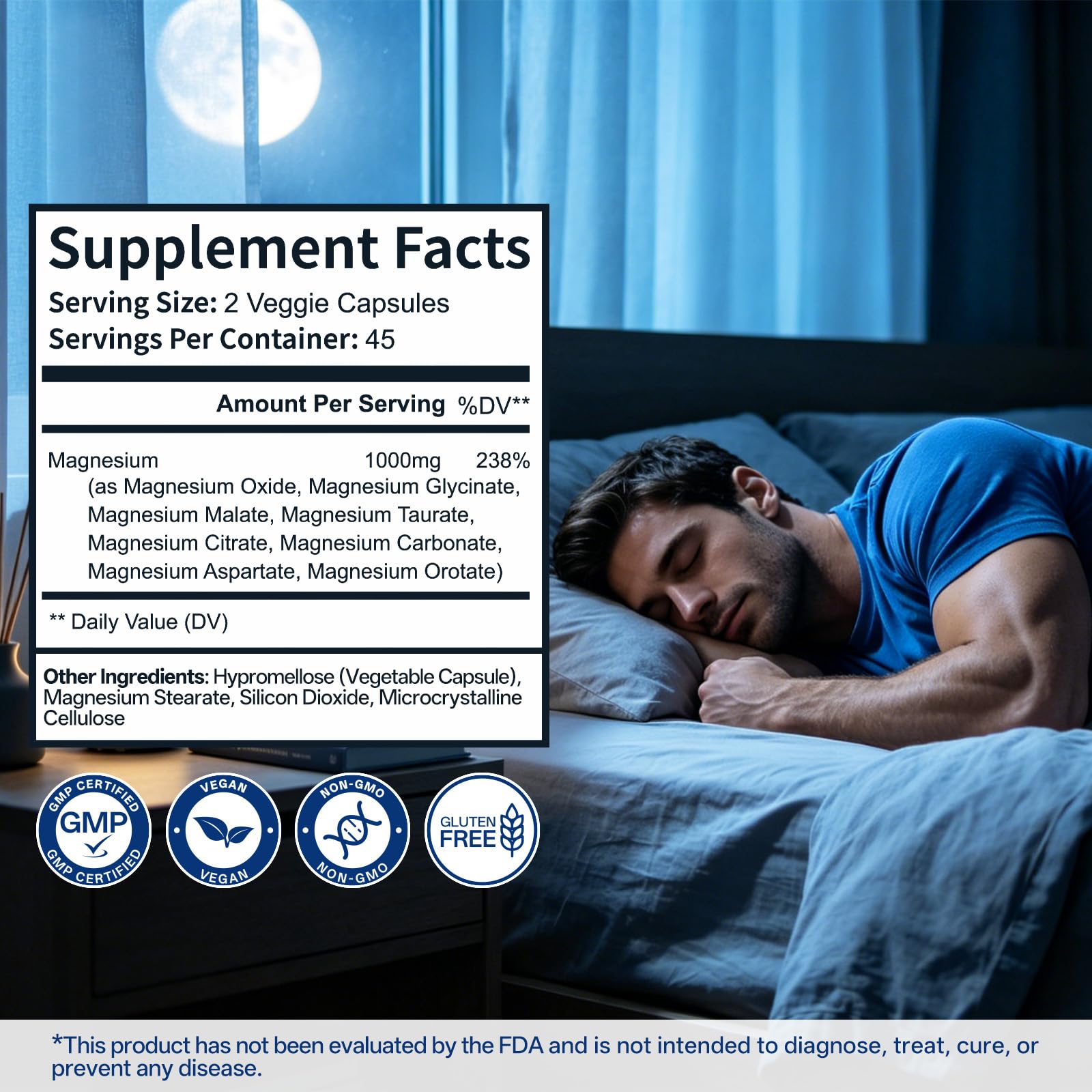 8 in 1 Magnesium Complex Capsules 1000mg for Women and Men - Highly Absorbable Magnesium Supplement Supports Muscle Relaxation Sleep & Energy | NSF Certified, GMP, Gluten Free, Vegan - Maple Wellness Supplements