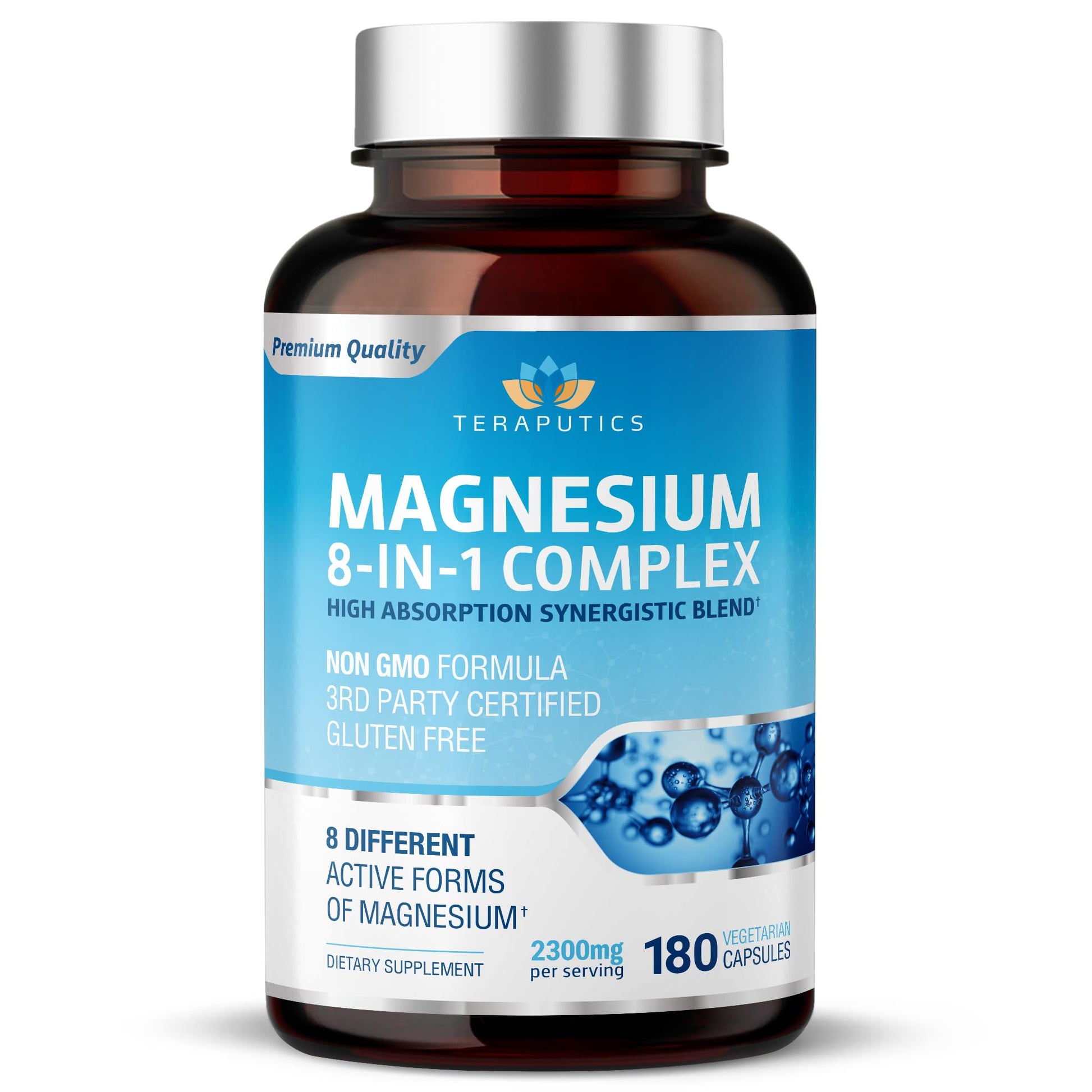 8 in 1 Magnesium Complex for Women & Men 426mg | 180 Vegan Capsules | MAG-8 Blend: Citrate, Bisglycinate, Malate, & More | Non-GMO Magnesio Complex Supplement | Provides 100% Daily Recommended Value - Maple Wellness Supplements