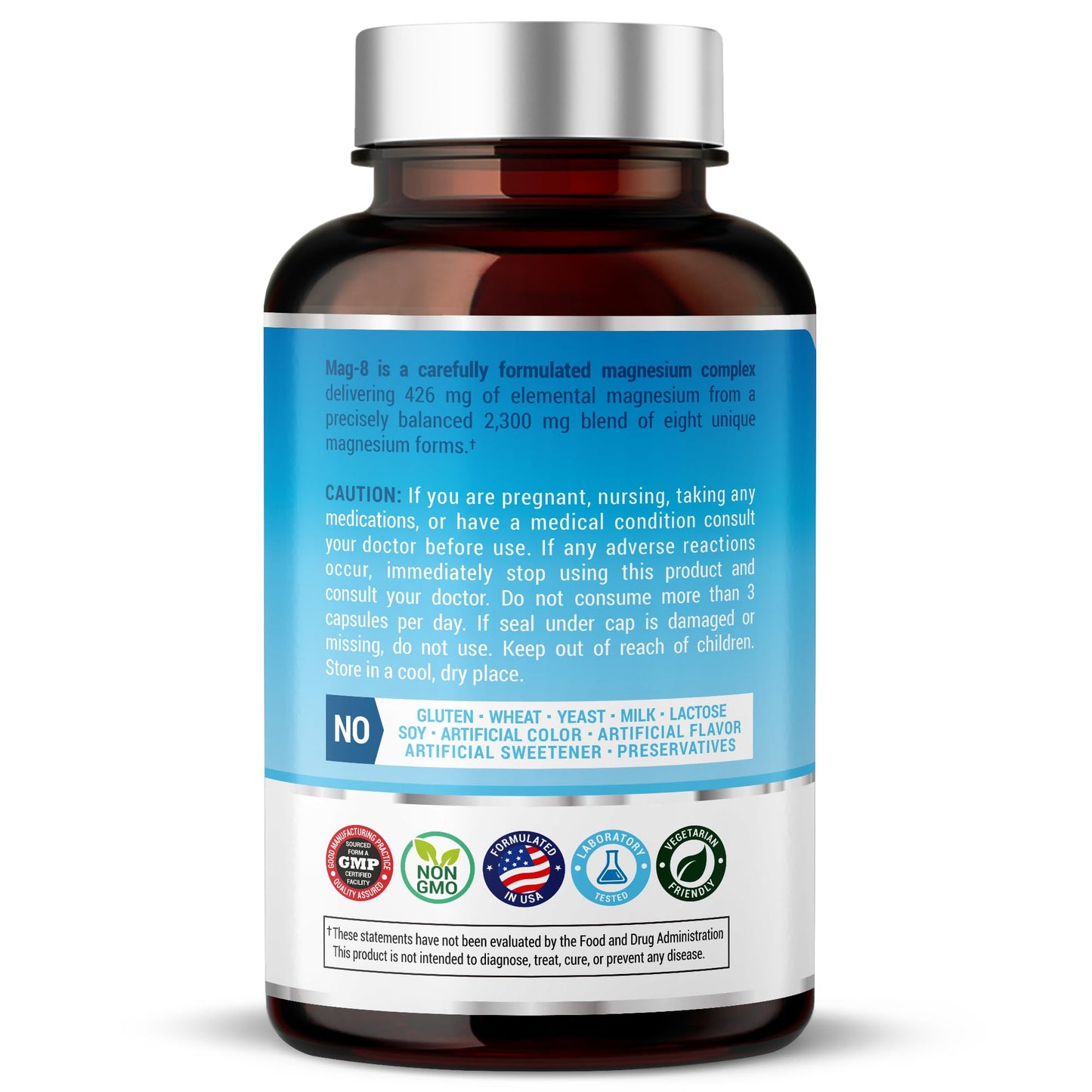 8 in 1 Magnesium Complex for Women & Men 426mg | 180 Vegan Capsules | MAG-8 Blend: Citrate, Bisglycinate, Malate, & More | Non-GMO Magnesio Complex Supplement | Provides 100% Daily Recommended Value - Maple Wellness Supplements