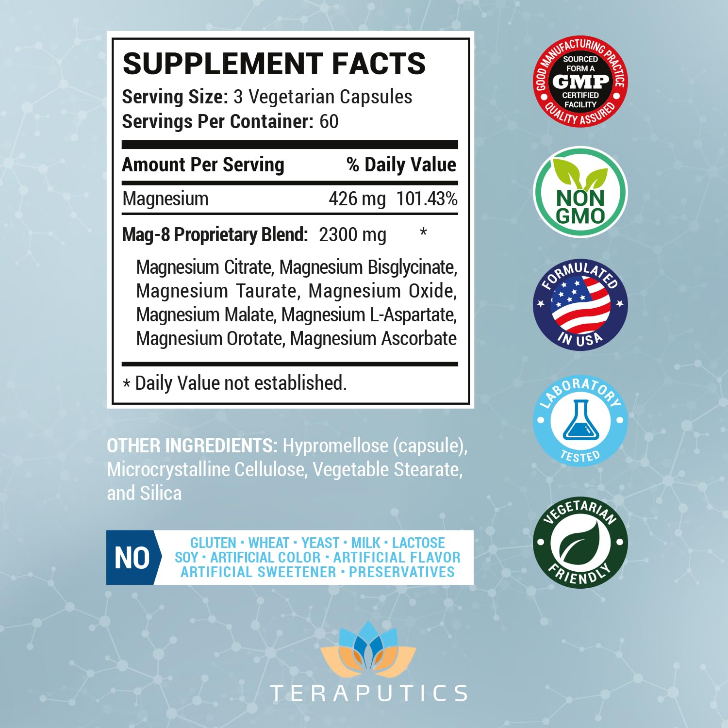 8 in 1 Magnesium Complex for Women & Men 426mg | 180 Vegan Capsules | MAG-8 Blend: Citrate, Bisglycinate, Malate, & More | Non-GMO Magnesio Complex Supplement | Provides 100% Daily Recommended Value - Maple Wellness Supplements