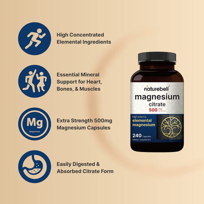 2 Pack Magnesium Citrate 500mg, 480 Capsules | High Purity Elemental Form NatureBellBuy Supplements Australia