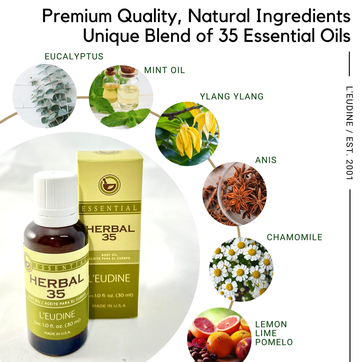 L'eudine Herbal 35 Essential Oil, Soothing and Calming Eucalyptus Essential Oil, Powerful Blend L'eudineBuy Supplements Australia