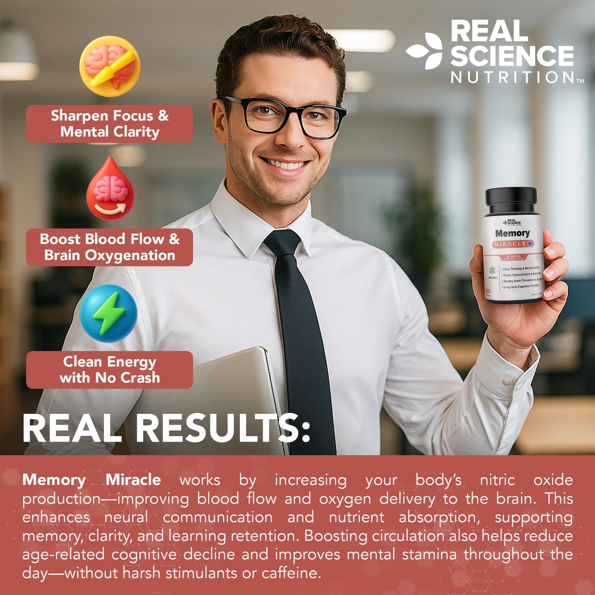 Real Science Nutrition Offers Memory Miracle – Brain and Memory Support Supplement for Focus, Mental Clarity & Brain Health – Nootropic Brain Booster with Nitric Oxide – 60 Capsules Real Science NutritionBuy Supplements Australia