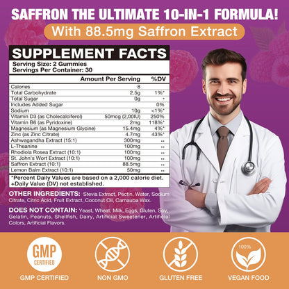 VAJYKEWJY Saffron Gummies (88.5 mg) with Magnesium — Enhanced with St. John’s Wort, Rhodiola, Ashwagandha & Vitamins B6, B12, D3 for Mood & Focus Support — 120 Count VAJYKEWJYBuy Supplements Australia