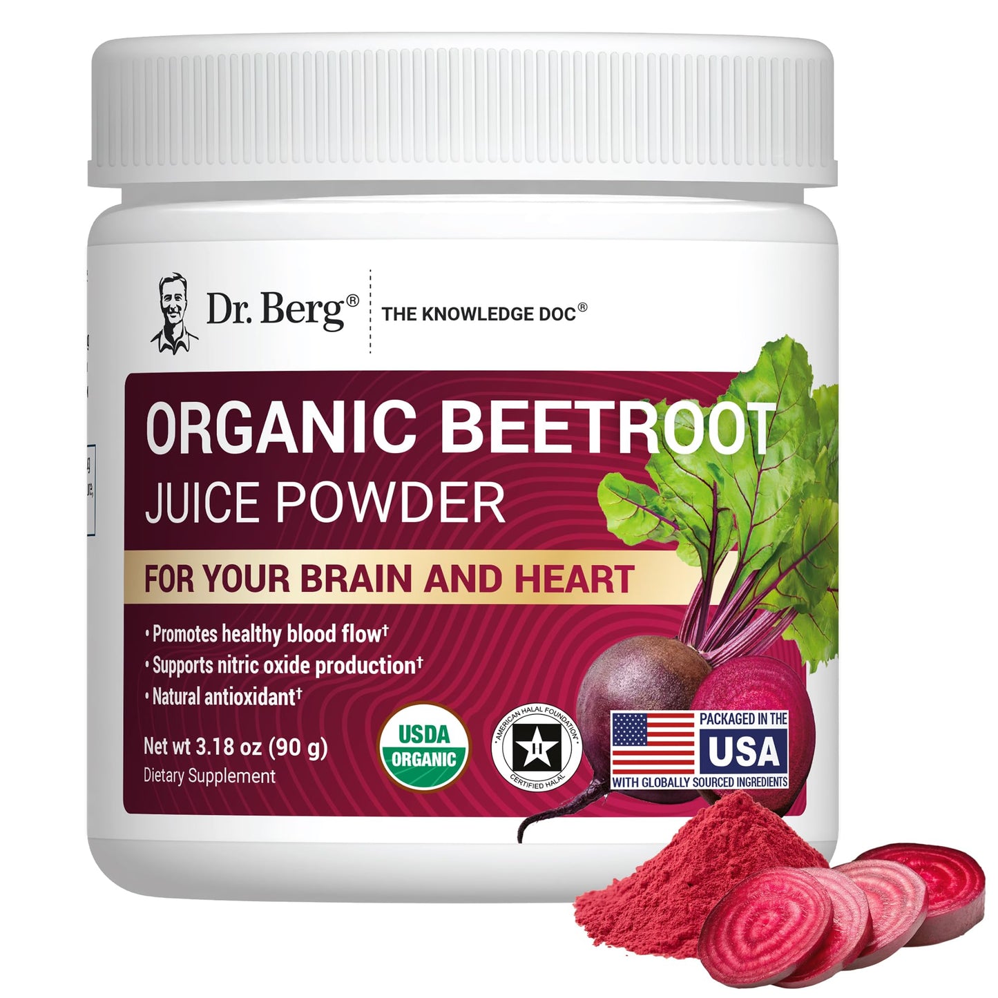 Dr. Berg Raw Organic Beet Powder from Real Earth-Grown Beets – USDA Certified Organic Beet Root Powder to Support Nitric Oxide Levels, Energy