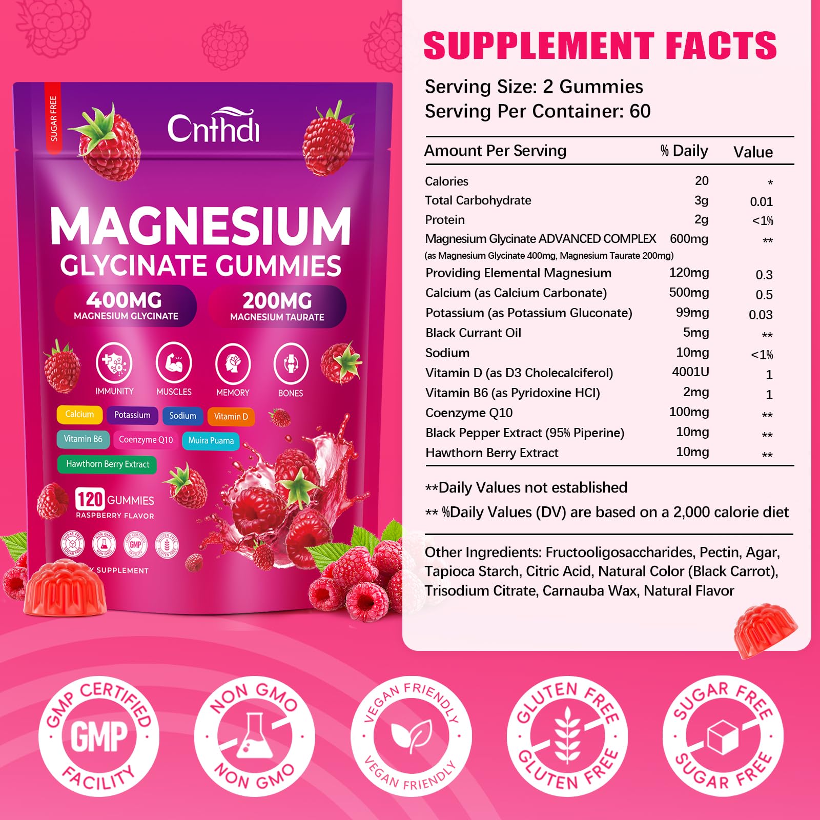 CNFHDI Magnesium Glycinate Gummies 600mg, 120 Counts Chews Sugar Free Magnesium Gummies for Adults & Kids with Calcium, Zinc & CQ10, Potassium Supplements for Zzz, Brain, Muscle & Relax CNFHDIBuy Supplements Australia