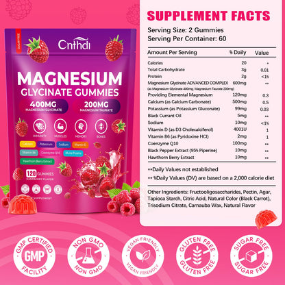CNFHDI Magnesium Glycinate Gummies 600mg, 120 Counts Chews Sugar Free Magnesium Gummies for Adults & Kids with Calcium, Zinc & CQ10, Potassium Supplements for Zzz, Brain, Muscle & Relax CNFHDIBuy Supplements Australia