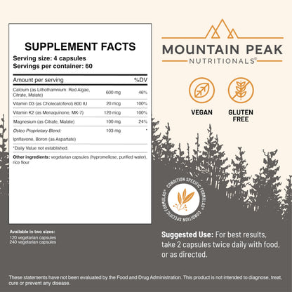 Mountain Peak Nutritionals Osteo Supplement - Organ & Strong Bone Support, Promotes Bone Health - With Vitamins D3, K2, Calcium, and Magnesium - Bone Building & Strengthening (240 Vegetarian Capsules) Mountain Peak NutritionalsBuy Supplements Australia